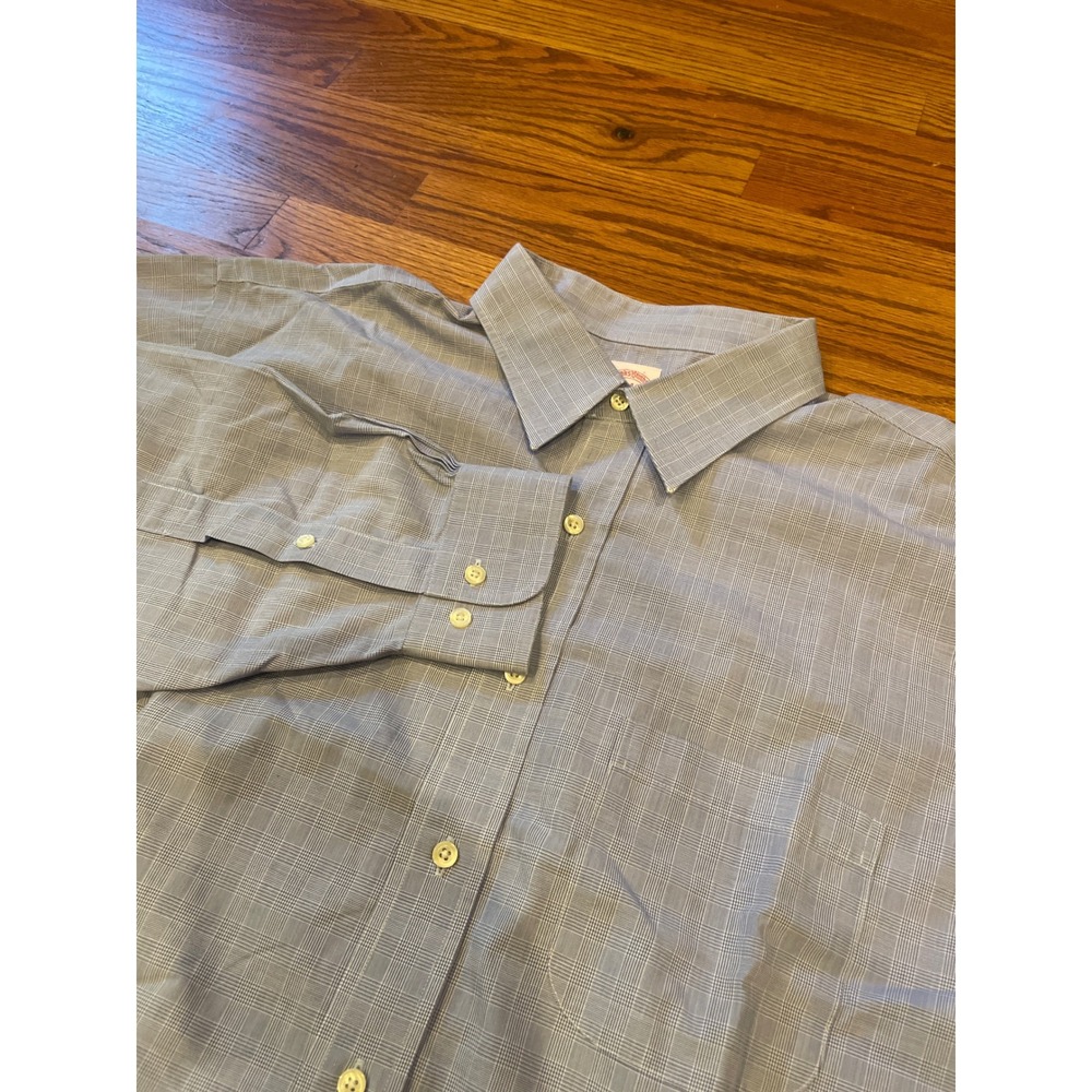Brooks Brothers Men Button Down Shirt 17.5 34/35 Blue Glen Plaid Non-Iron 346